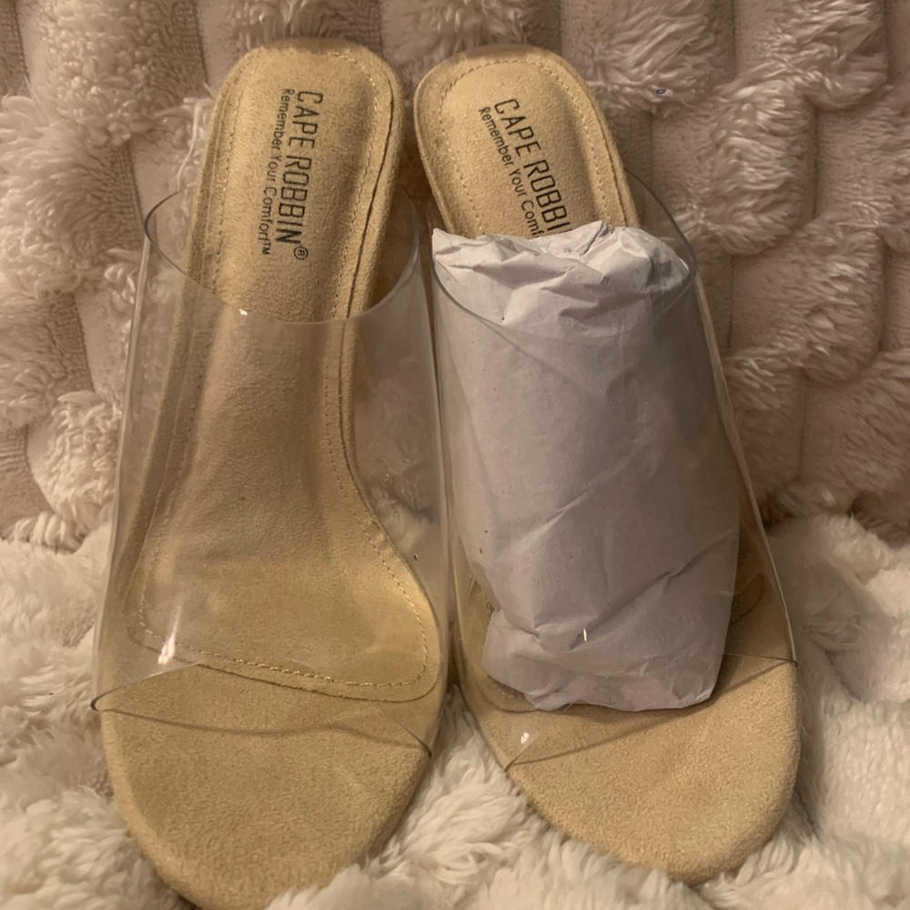 Clear slide heels metal heel